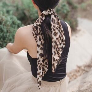 Chiffon Leopard Animal Print Hair Scarf Square Pinup Women Multi Use Accessories